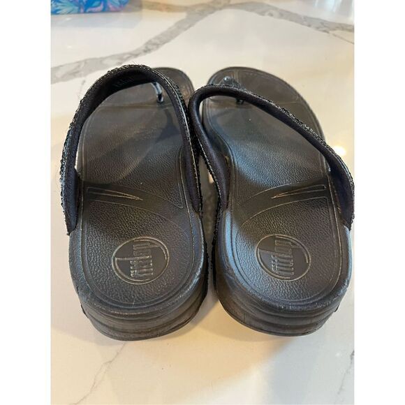 Fitflop Women’s Electra Black Sequin Slide On Sandals Sz 10 Flip Flops Wedge Hee - Picture 6 of 8